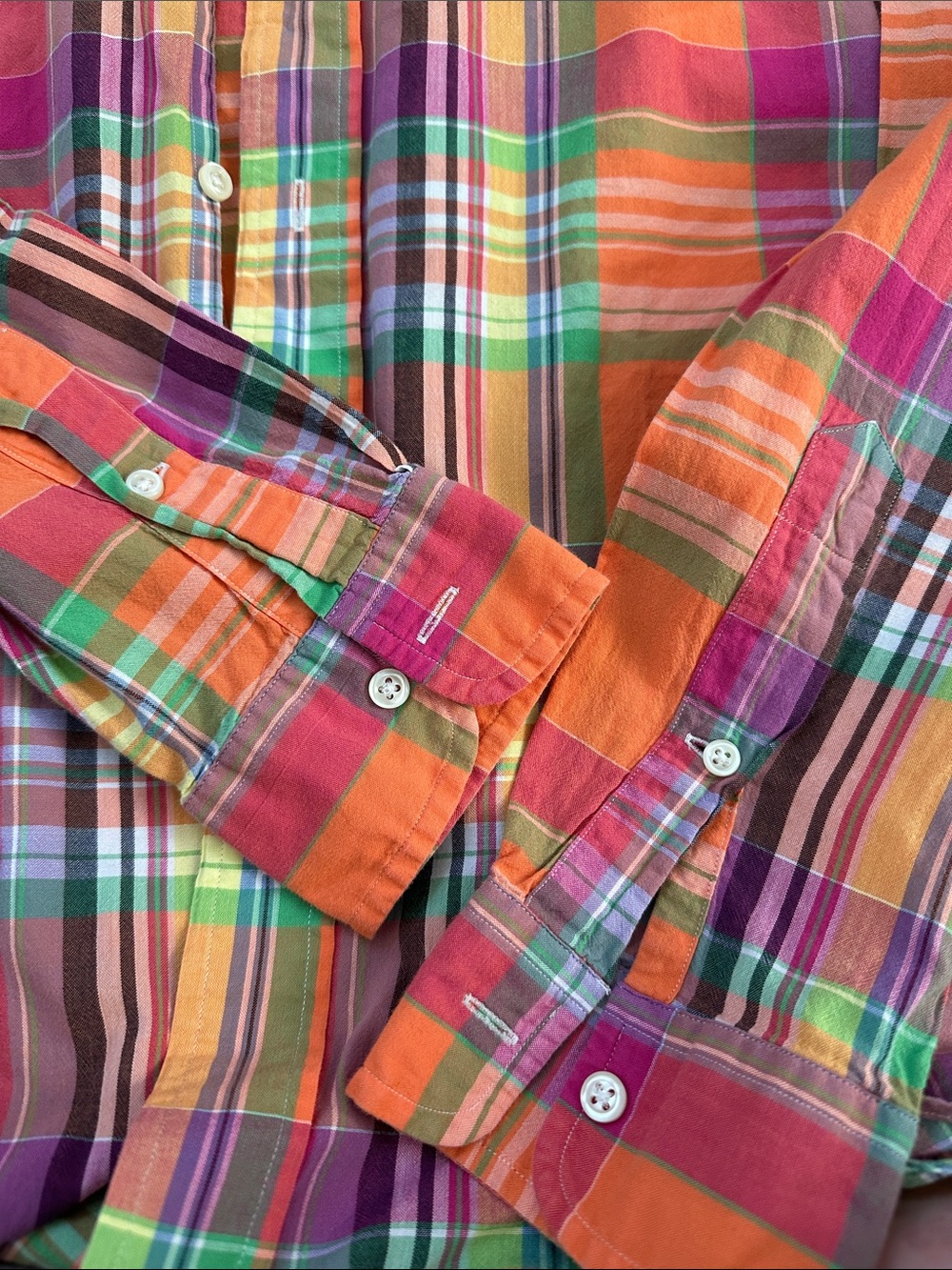 Ralph Lauren Orange & Pink Plaid Button-Down Shirt - Picture 2 of 4